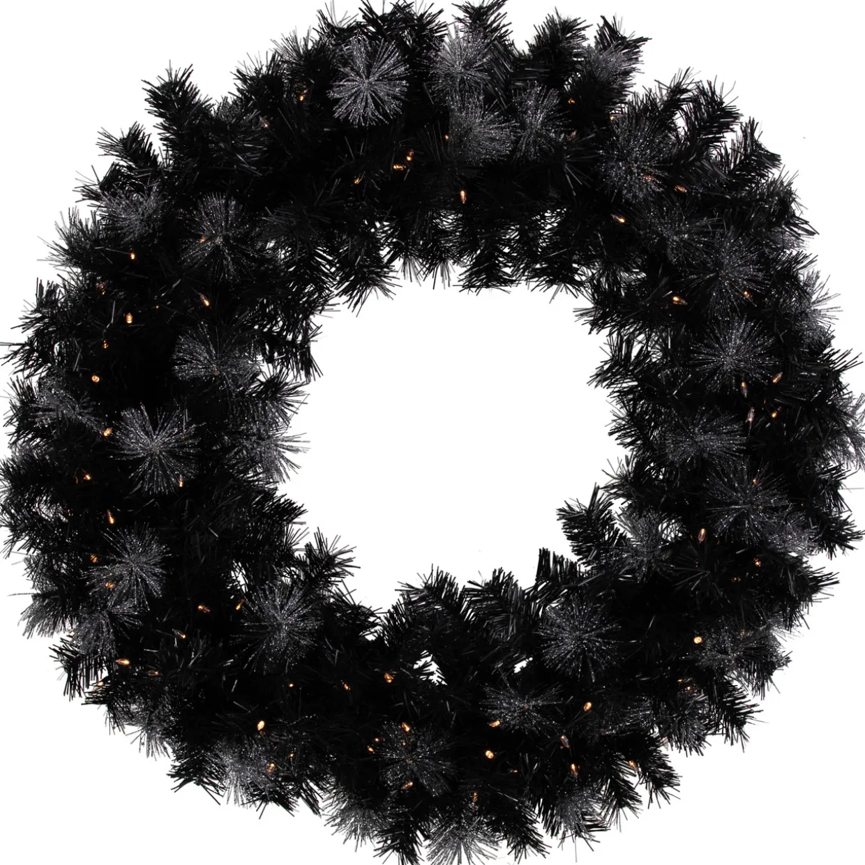 Pre-Lit Battery Operated Black Bristle Christmas Wreath - 36" - Warm White LED Lights