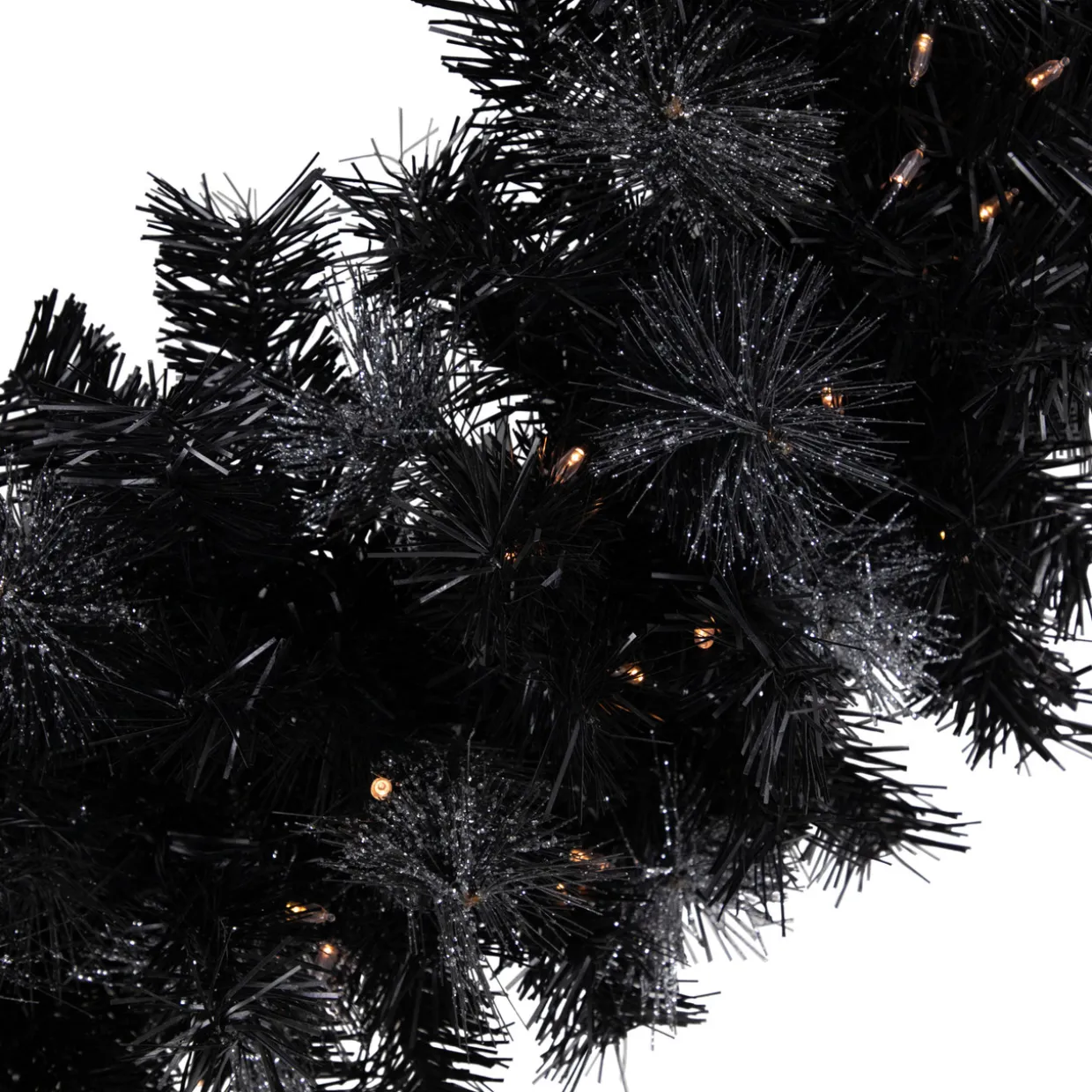 Pre-Lit Battery Operated Black Bristle Christmas Wreath - 36" - Warm White LED Lights