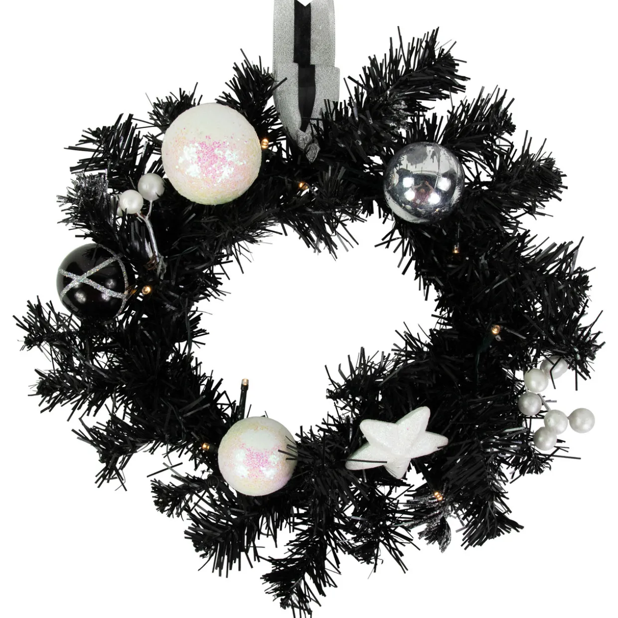 Pre-Lit Battery Operated Black Pine Christmas Wreath - 16" - Cool White LED Lights