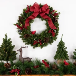 Pre-Lit Battery Operated Canadian Pine Christmas Wreath - 24