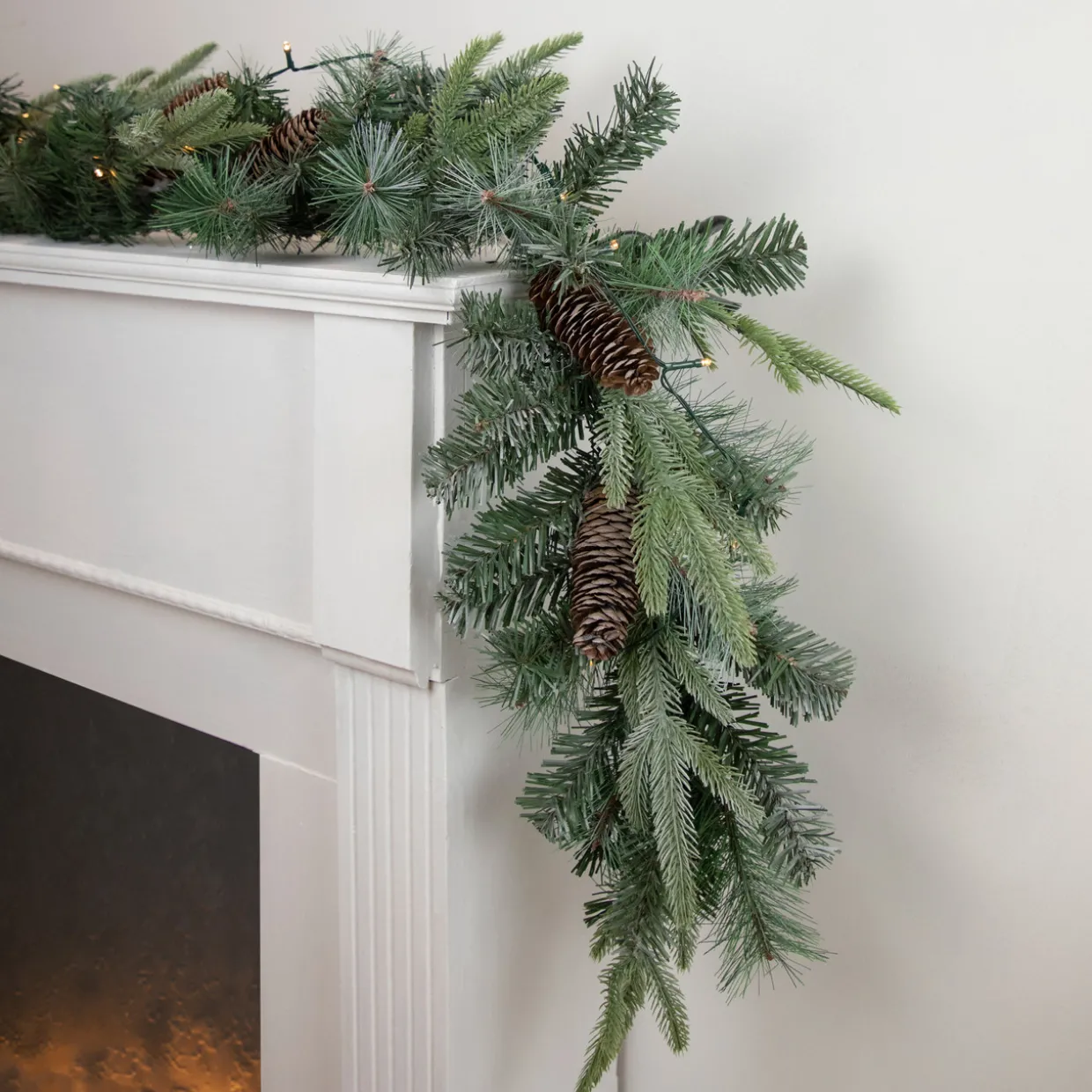 Pre-Lit Battery Operated Decorated Mixed Pine Christmas Garland - 6' x 9" - LED Cool White Lights