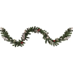 Pre-Lit Battery Operated Decorated Green Pine Christmas Garland - 9' - Warm White LED Lights