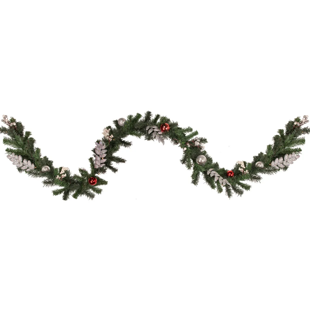 Pre-Lit Battery Operated Decorated Green Pine Christmas Garland - 9' - Warm White LED Lights