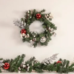 Pre-Lit Battery Operated Decorated Green Pine Christmas Garland - 9' - Warm White LED Lights