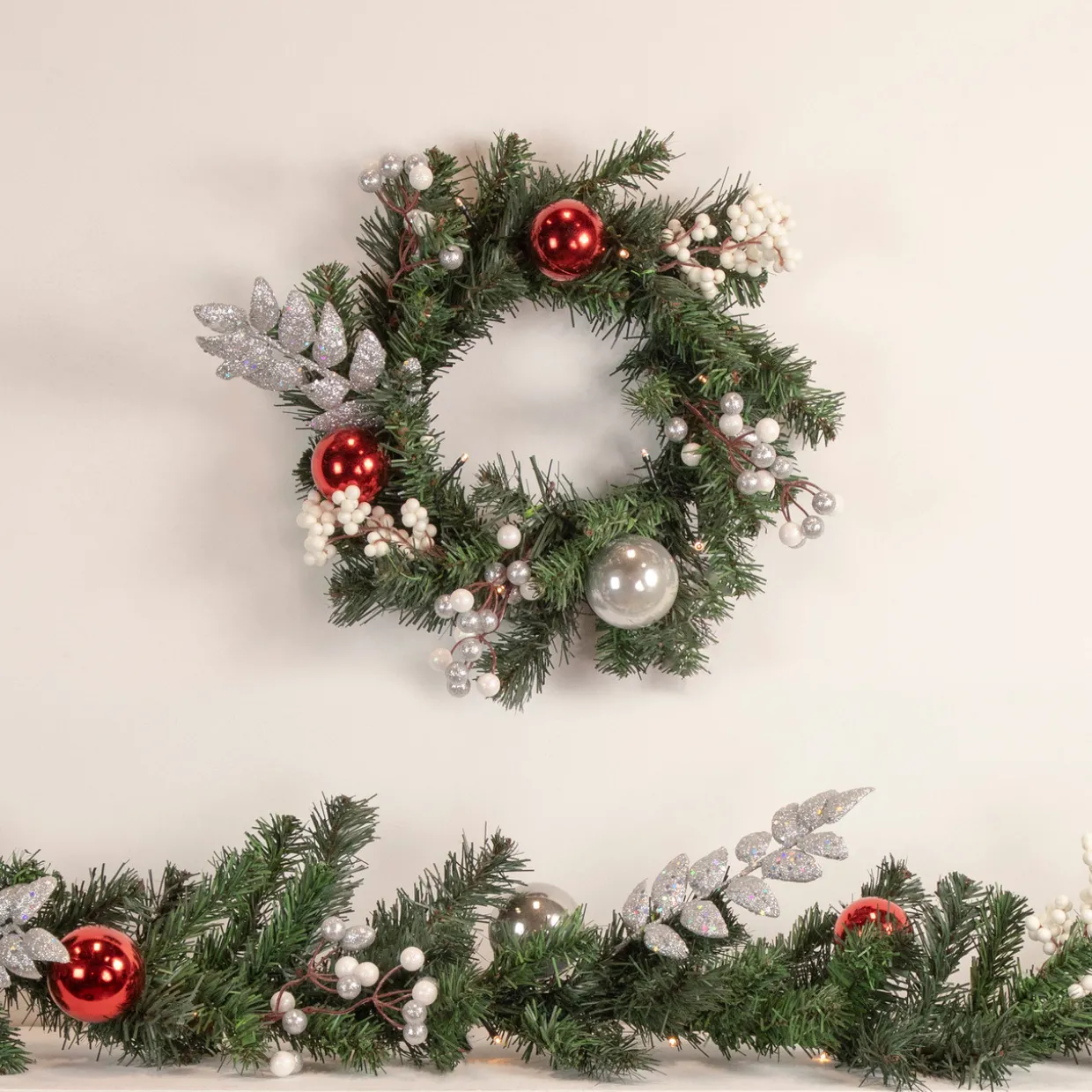 Pre-Lit Battery Operated Decorated Green Pine Christmas Garland - 9' - Warm White LED Lights