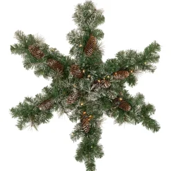 Pre-Lit Battery Operated Frosted Mixed Pine Christmas Snowflake Wreath - 32" - Warm White LED Lights