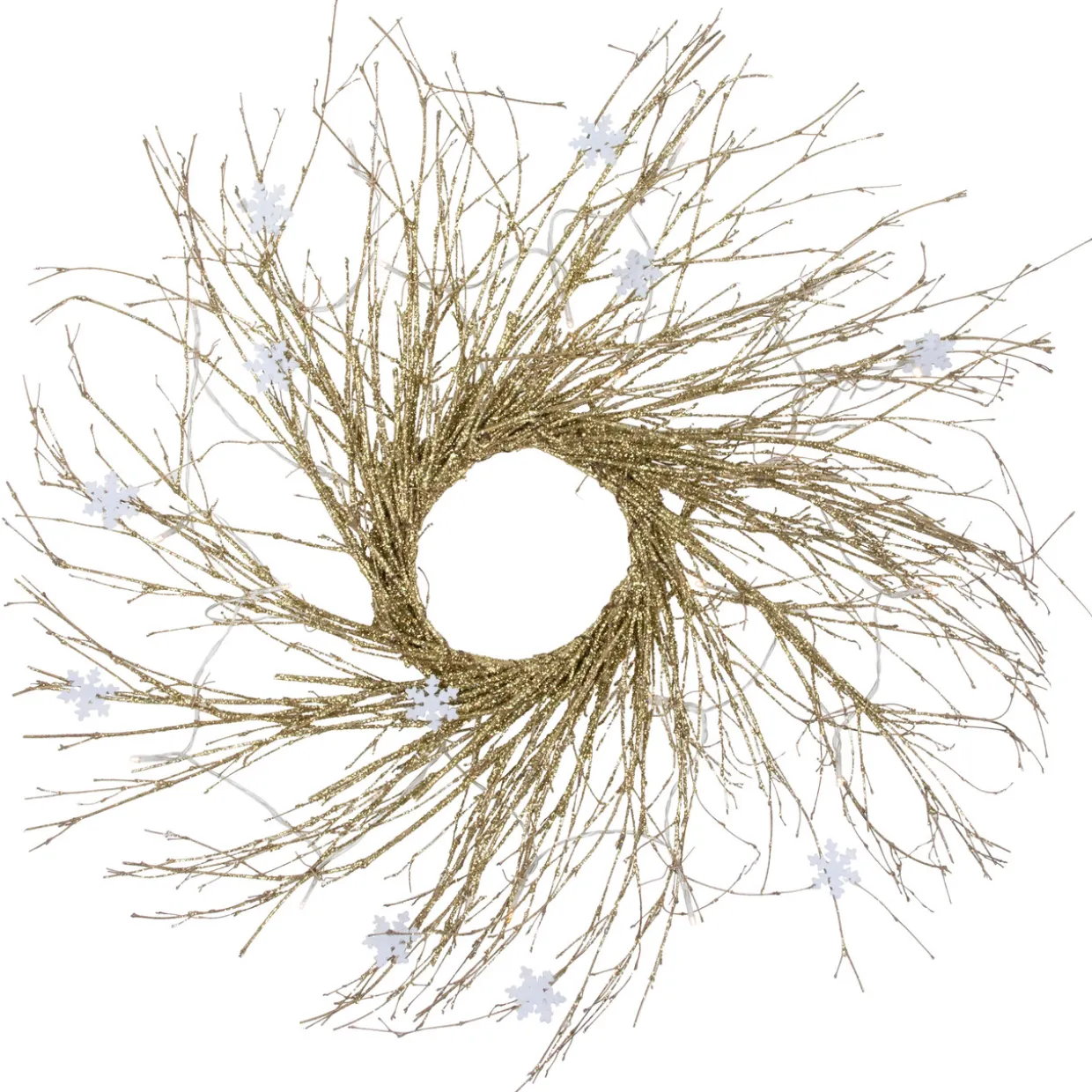 Pre-lit Battery Operated Glittered Twig Christmas Wreath - 28" - Warm White LED Lights