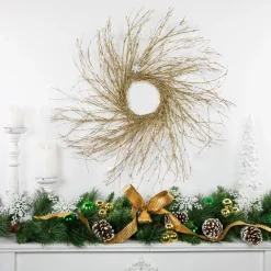 Pre-lit Battery Operated Glittered Twig Christmas Wreath - 28" - Warm White LED Lights