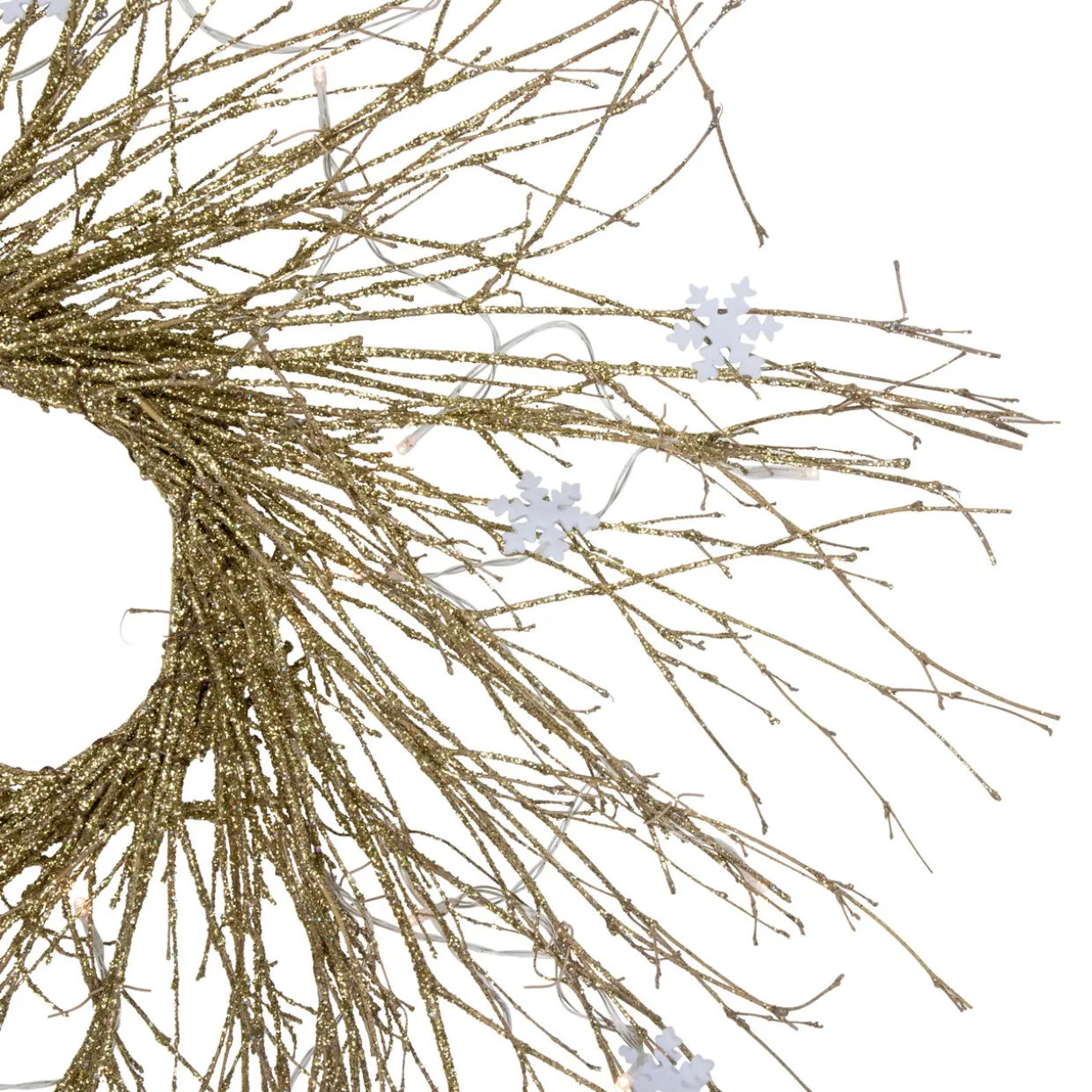 Pre-lit Battery Operated Glittered Twig Christmas Wreath - 28" - Warm White LED Lights