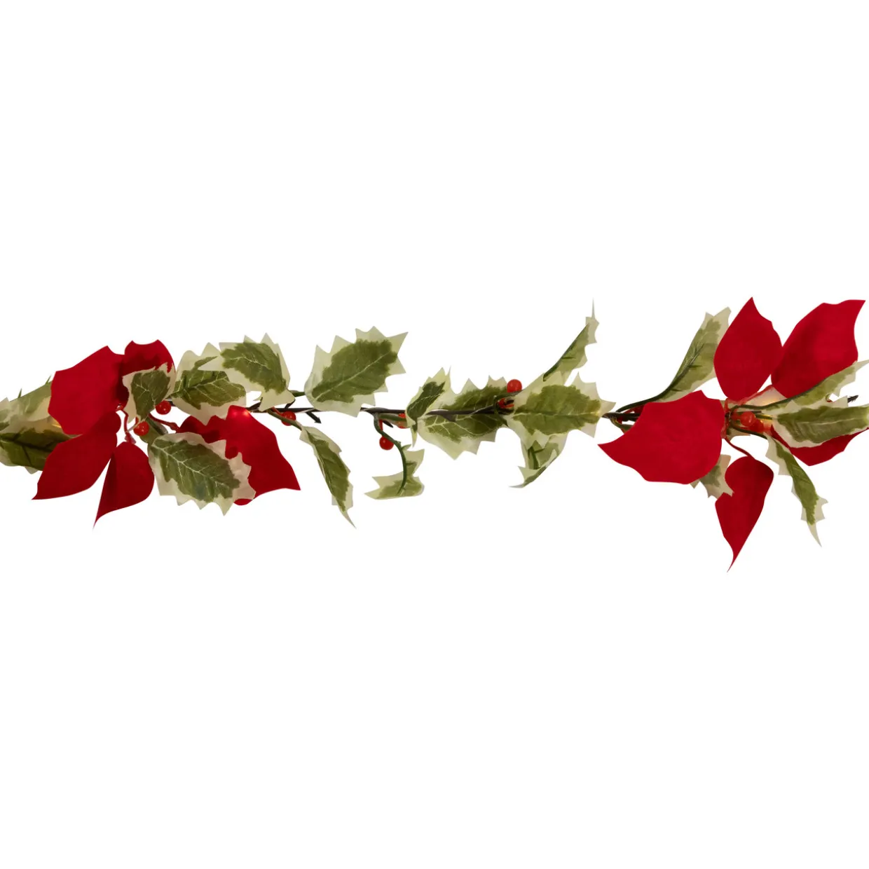 Pre-Lit Battery Operated Holly and Berry Christmas Garland - 7.5' x 5" - Warm White Lights