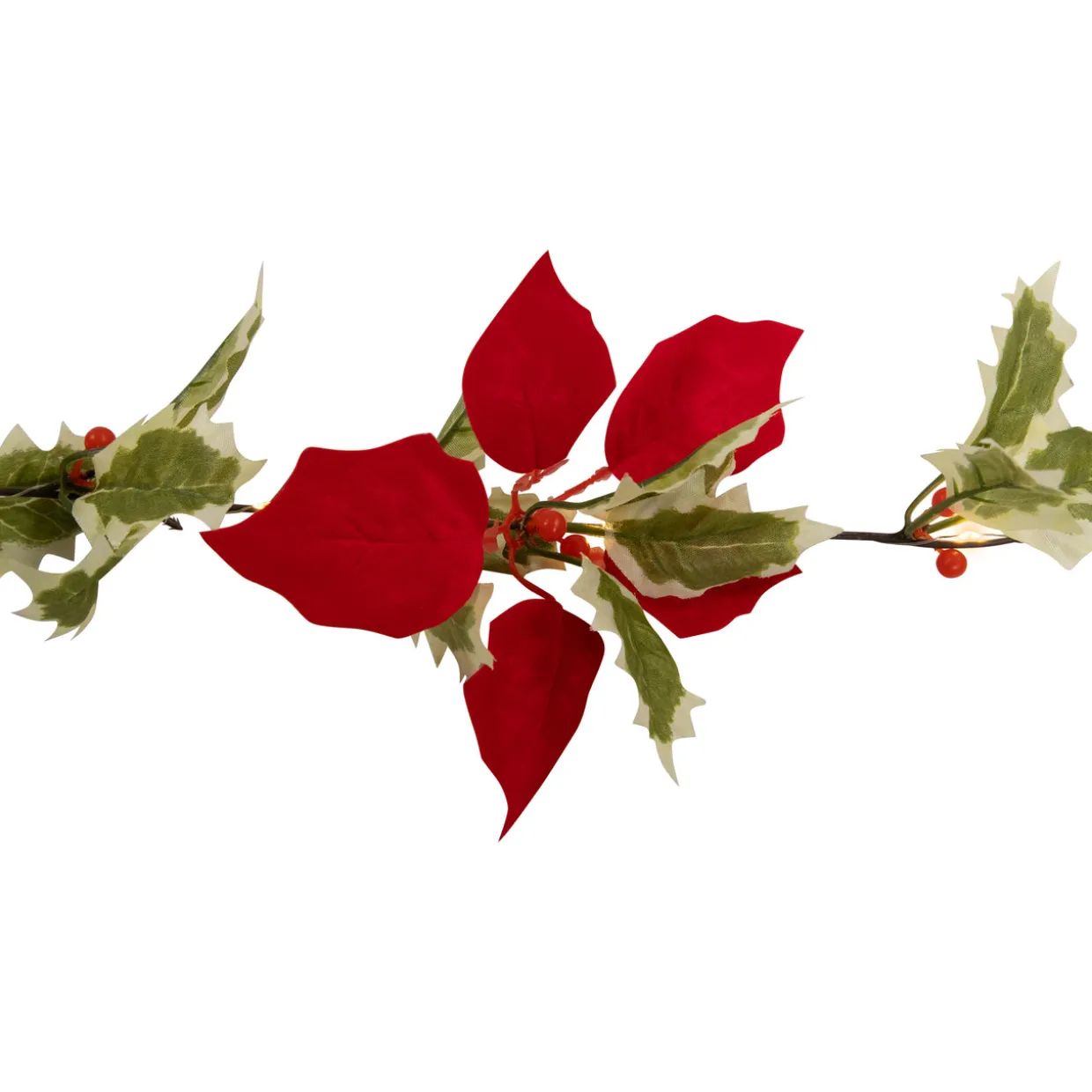 Pre-Lit Battery Operated Holly and Berry Christmas Garland - 7.5' x 5" - Warm White Lights