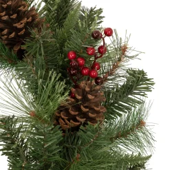 Pre-Lit Battery Operated Mixed Pine and Berries Christmas Wreath - 24