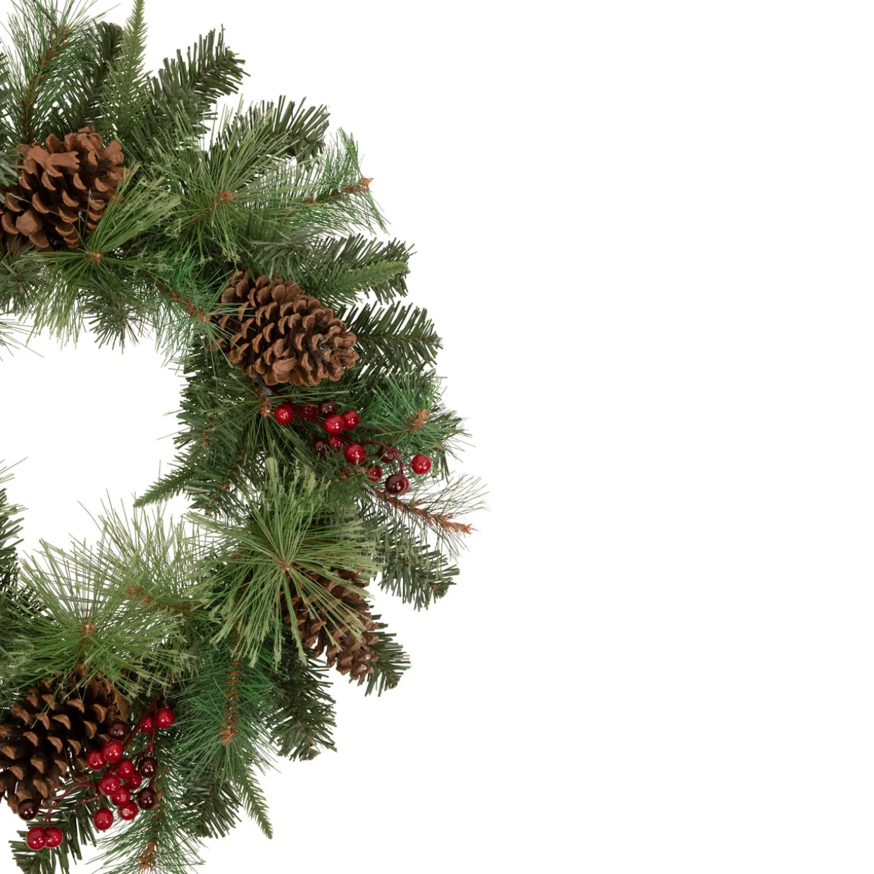 Pre-Lit Battery Operated Mixed Pine and Berries Christmas Wreath - 24" - Warm White LED Lights