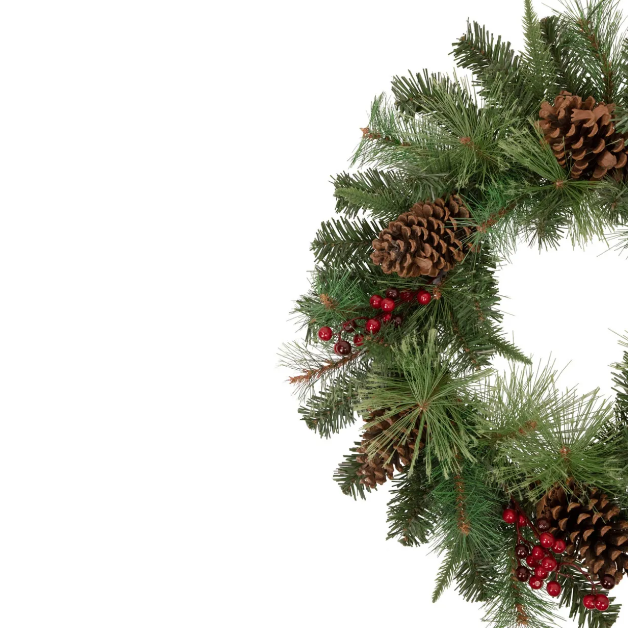 Pre-Lit Battery Operated Mixed Pine and Berries Christmas Wreath - 24" - Warm White LED Lights