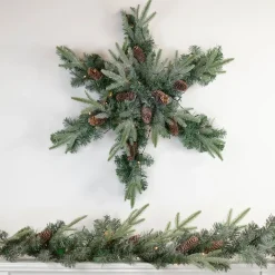 Pre-Lit Battery Operated Mixed Pine Christmas Snowflake Wreath - 32" - Warm White LED Lights