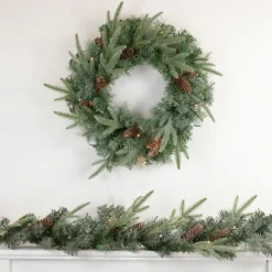 Pre-Lit Battery Operated Mixed Pine and Pine Cone Christmas Wreath - 24" - Warm White LED Lights