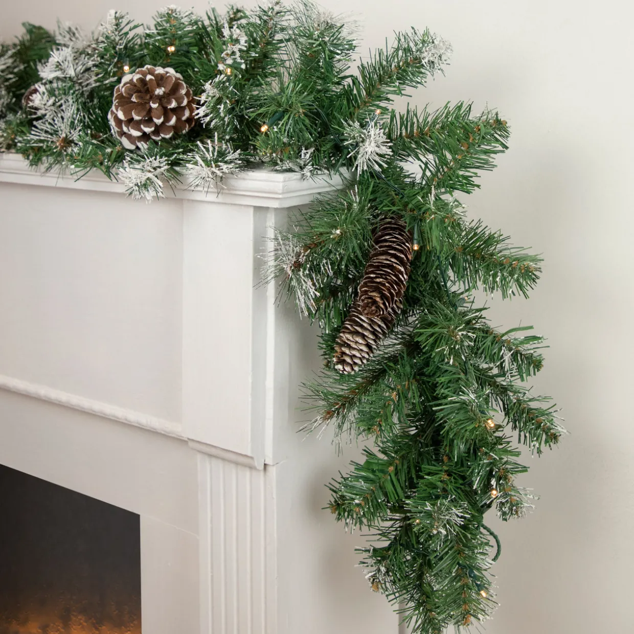 Pre-Lit Battery Operated Pine Cone Artificial Christmas Garland - 6' x 9" - Cool White LED Lights