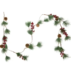 Pre-Lit Battery Operated Pine and Berry Christmas Garland - 6.5' - Warm White LED Lights
