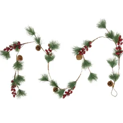 Pre-Lit Battery Operated Pine and Berry Christmas Garland - 6.5' - Warm White LED Lights