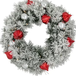 Pre-Lit Battery Operated Snowy Bristle Pine Christmas Wreath - 24" - Dual Color LED Lights