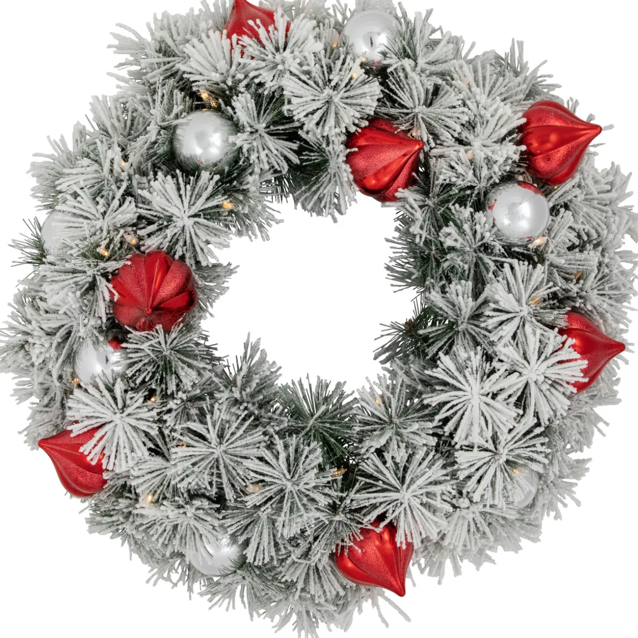 Pre-Lit Battery Operated Snowy Bristle Pine Christmas Wreath - 24" - Dual Color LED Lights