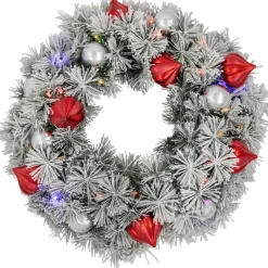 Pre-Lit Battery Operated Snowy Bristle Pine Christmas Wreath - 24