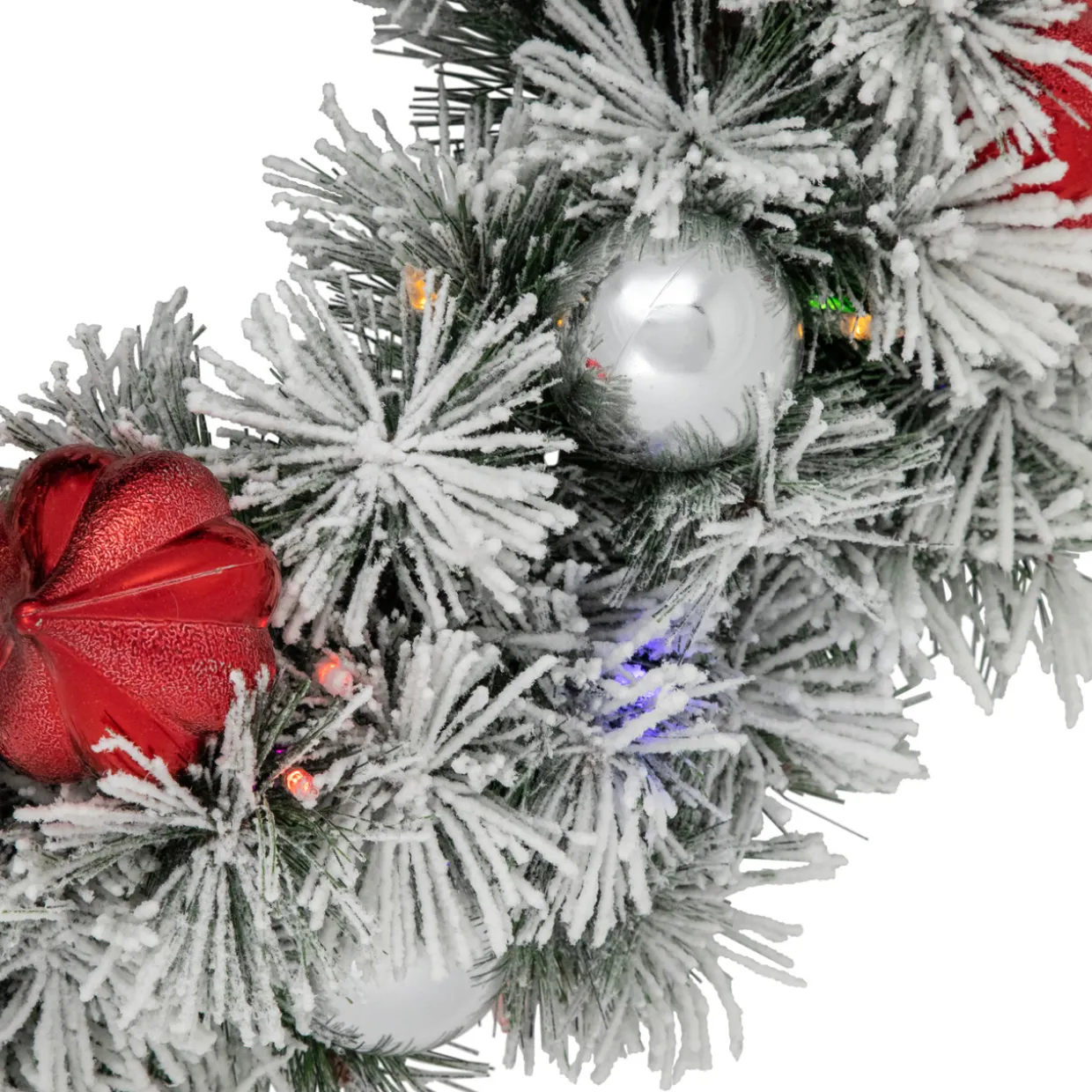 Pre-Lit Battery Operated Snowy Bristle Pine Christmas Wreath - 24" - Dual Color LED Lights