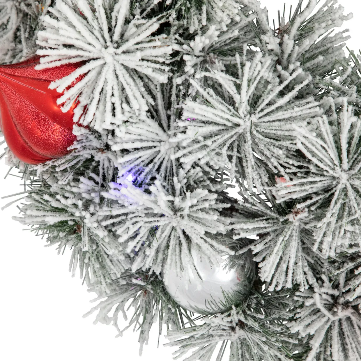 Pre-Lit Battery Operated Snowy Bristle Pine Christmas Wreath - 24" - Dual Color LED Lights