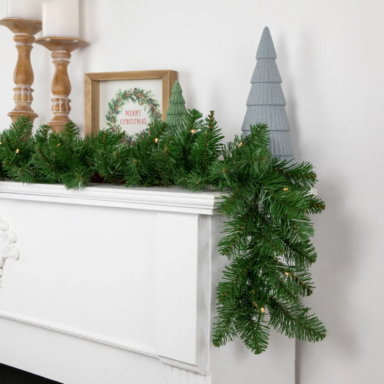 Pre-Lit Battery operated Whitmire Pine Christmas Garland - 9' x 10" - Warm White LED Lights