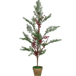 Pre-Lit Berries and Pine Artificial Potted Christmas Tree - 3' - Warm White LED Lights