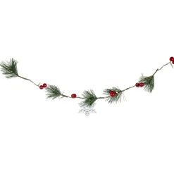 Pre-Lit B/O Pine, Berry and Snowflake Christmas Garland - 6' - Warm White LED Lights