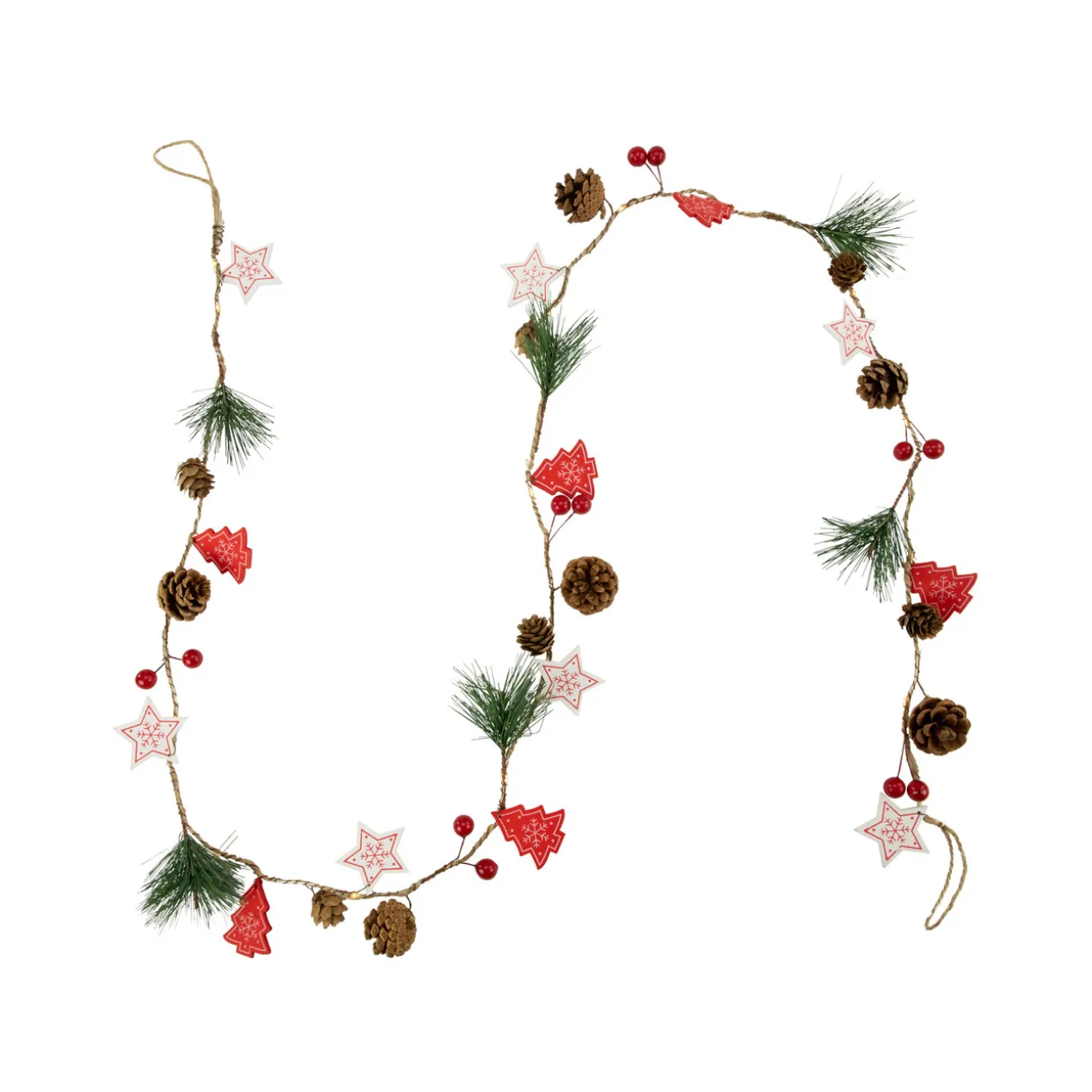 Pre-Lit B/O Tree, Star, and Pinecone Christmas Garland - 6.5' - Warm White