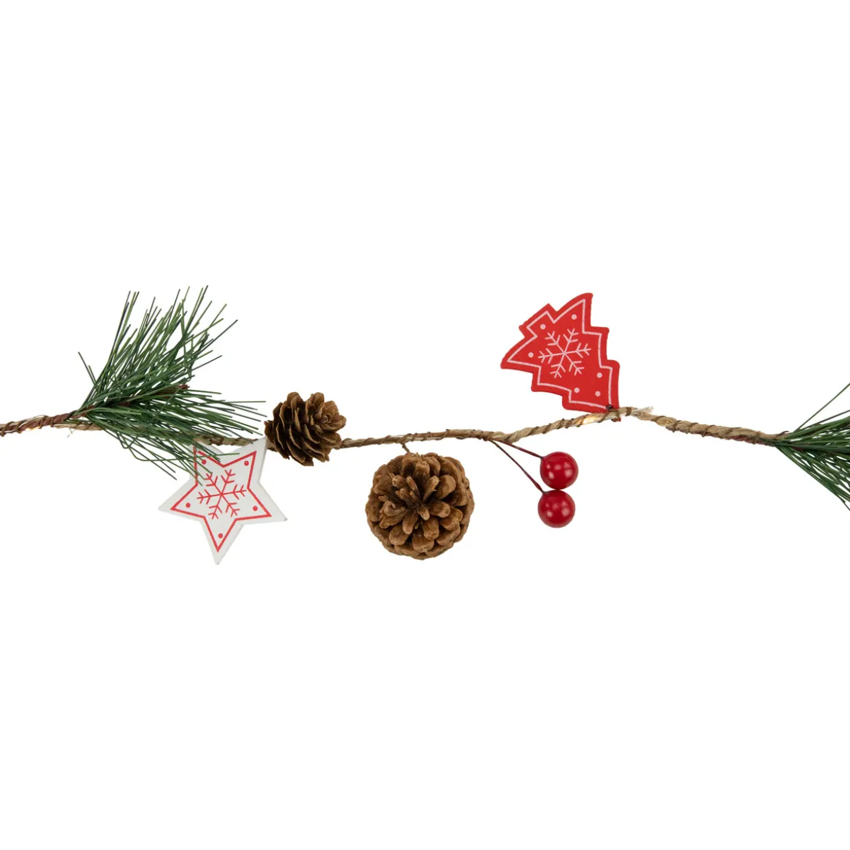 Pre-Lit B/O Tree, Star, and Pinecone Christmas Garland - 6.5' - Warm White
