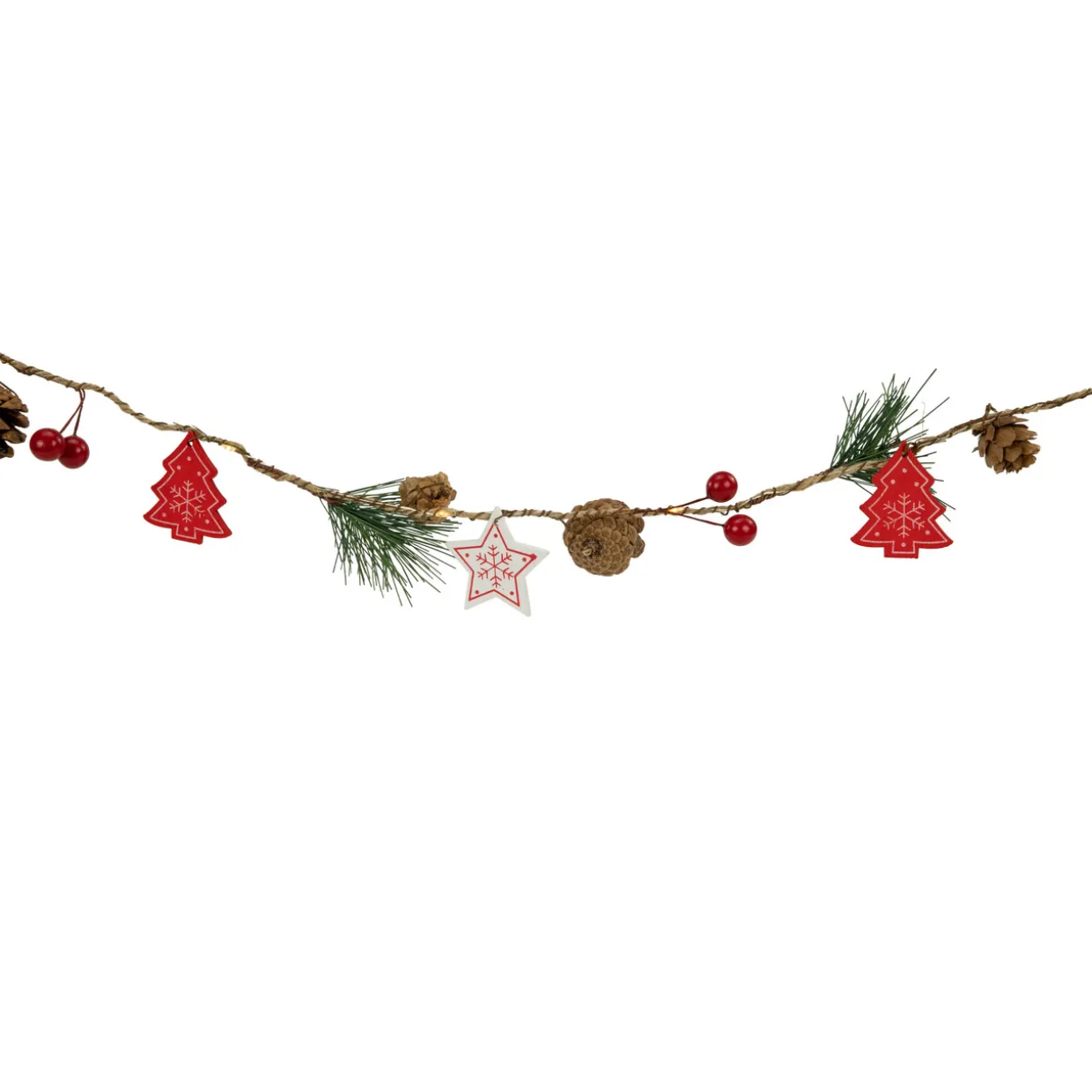 Pre-Lit B/O Tree, Star, and Pinecone Christmas Garland - 6.5' - Warm White