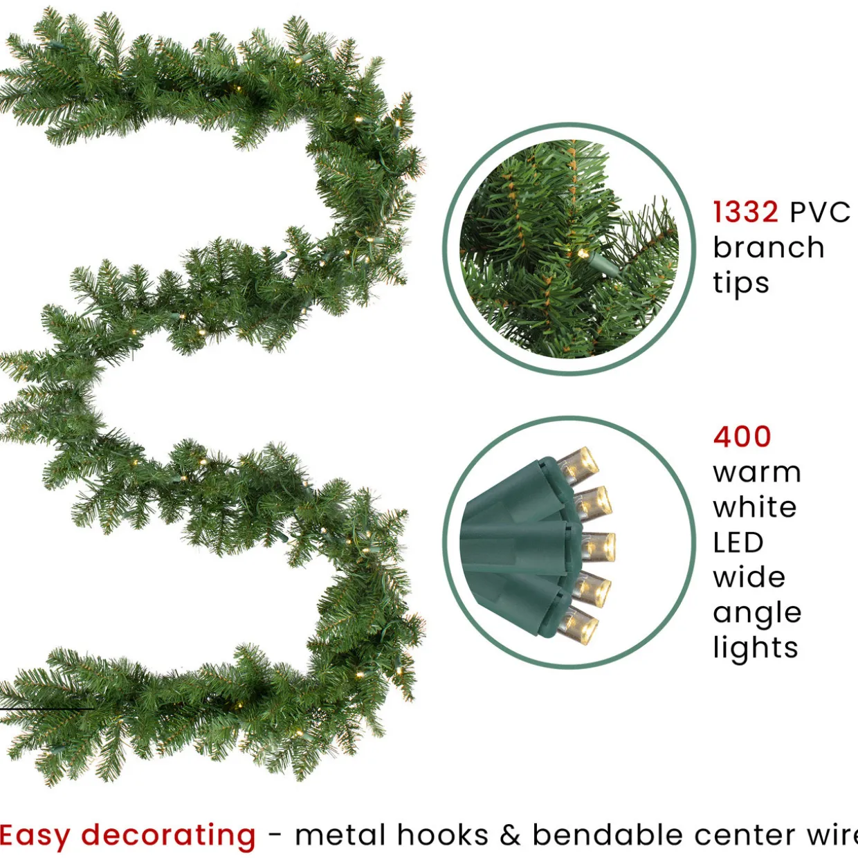 Pre-Lit Buffalo Fir Christmas Commercial Garland - 50' x 8" - Warm White LED Lights