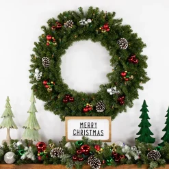 Pre-Lit Canadian Pine Artificial Christmas Wreath - 36