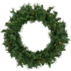 Pre-lit Chatham Pine Artificial Christmas Wreath, 24-Inch, Multi-Color Lights