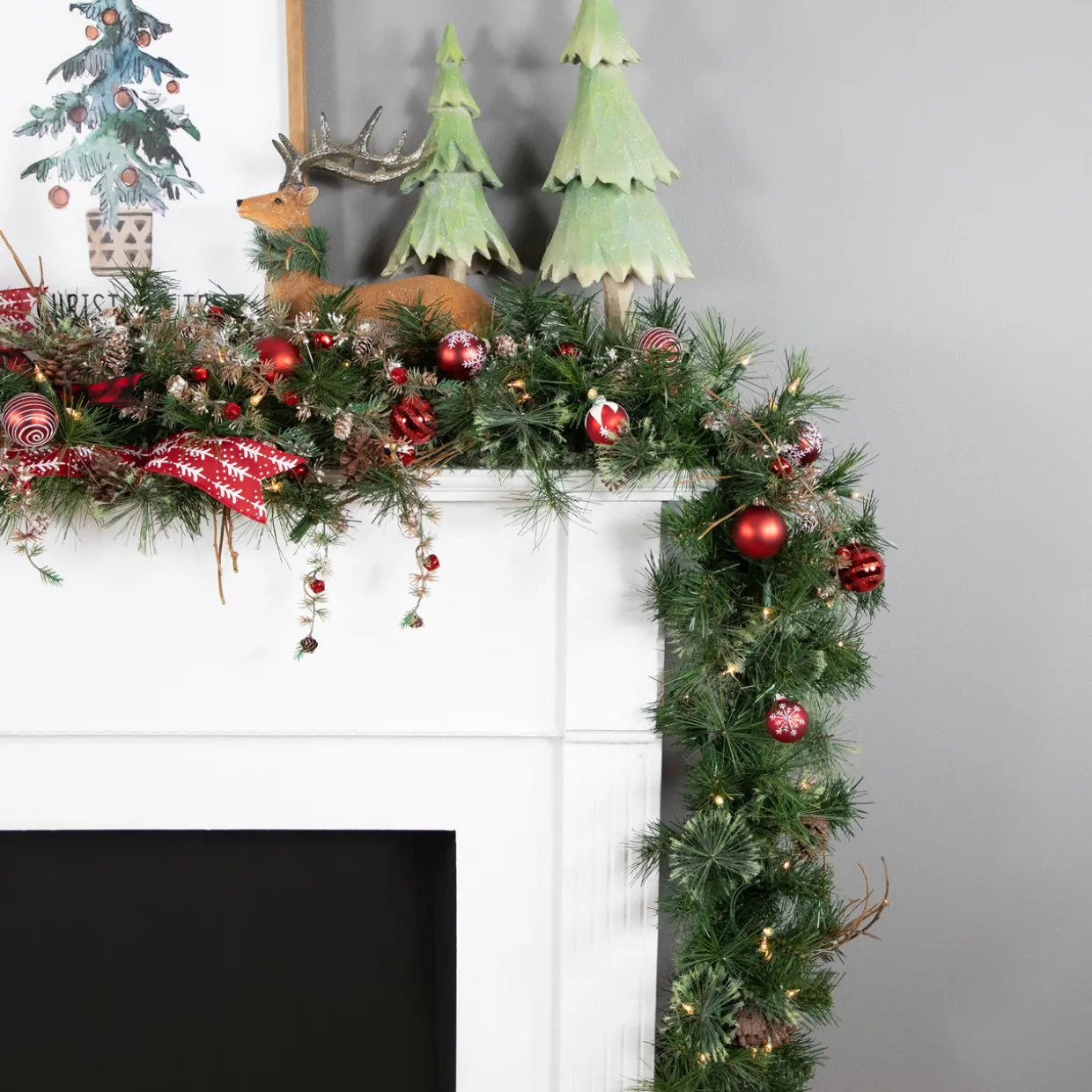 Pre-Lit Country Mixed Pine Artificial Christmas Garland - 9' x 12" - Clear AlwaysLit Lights