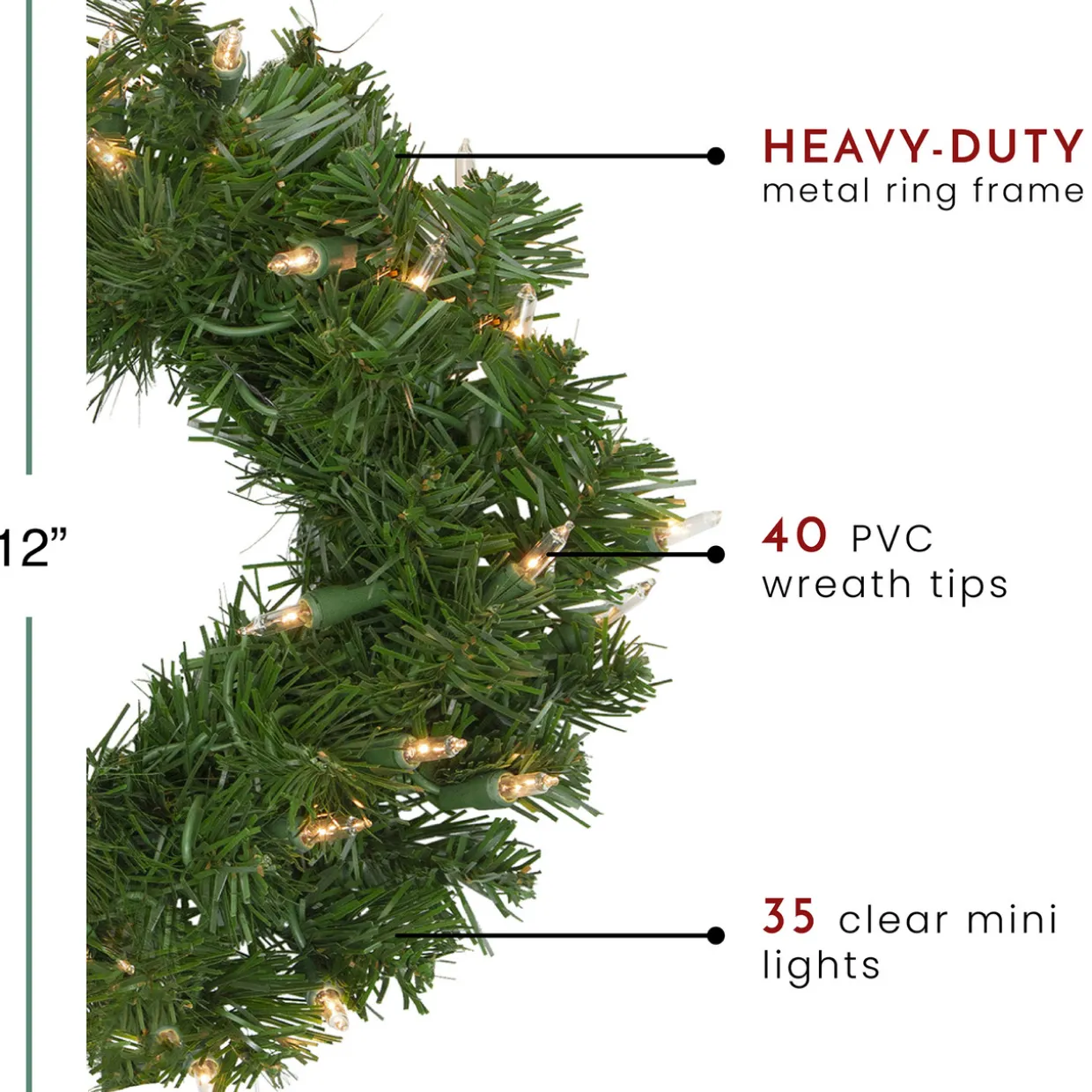 Pre-Lit Deluxe Windsor Pine Artificial Christmas Wreath - 12-Inch, Clear Lights