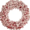 Pre-Lit Flocked Red Artificial Christmas Wreath, 36 Inch, Clear Lights