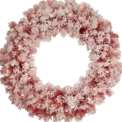 Pre-Lit Flocked Red Artificial Christmas Wreath, 36 Inch, Clear Lights