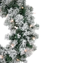 Pre-Lit Flocked Snow White Artificial Christmas Wreath, 24-Inch, Clear Lights