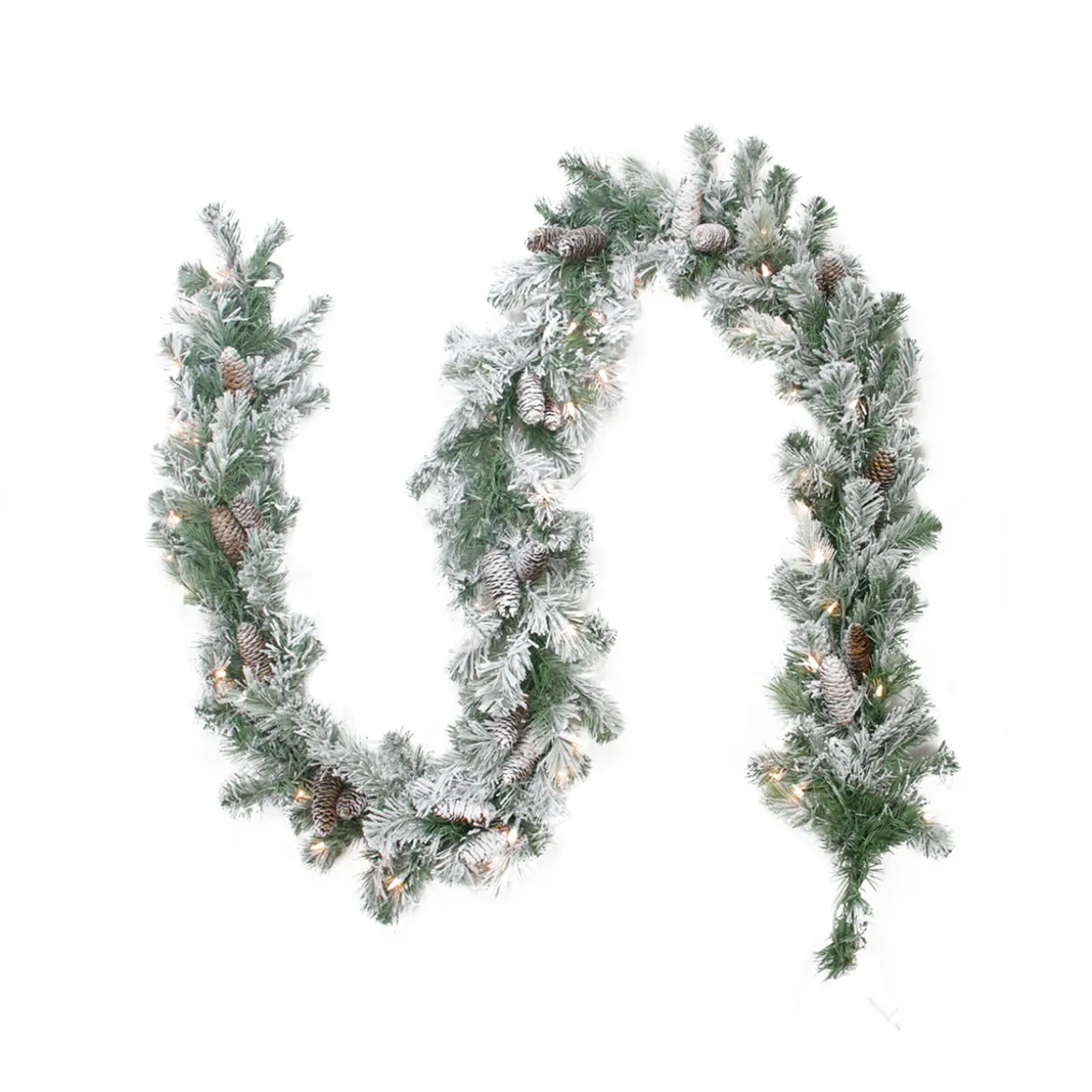 Pre-lit Flocked Victoria Pine Artificial Christmas Garland - 9' x 8" - Clear Lights