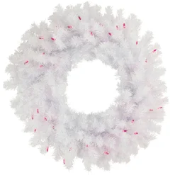 Pre-Lit Geneva White Spruce Artificial Christmas Wreath, 24-Inch, Pink Lights