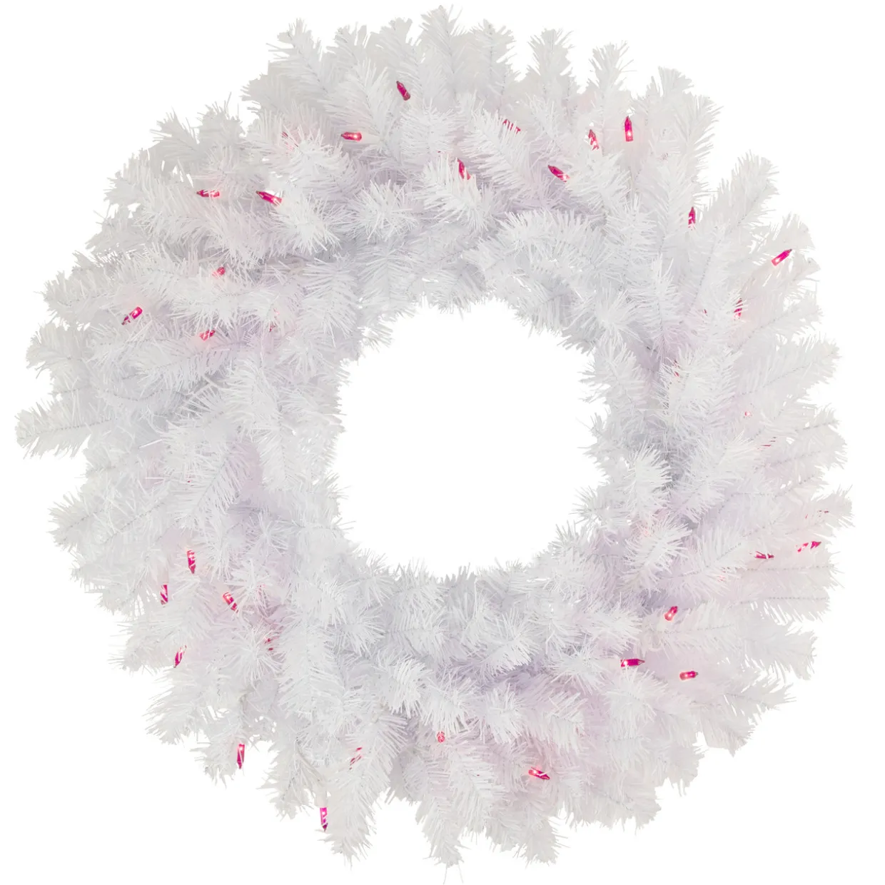 Pre-Lit Geneva White Spruce Artificial Christmas Wreath, 24-Inch, Pink Lights