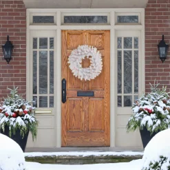 Pre-Lit Geneva White Spruce Artificial Christmas Wreath, 24-Inch, Pink Lights