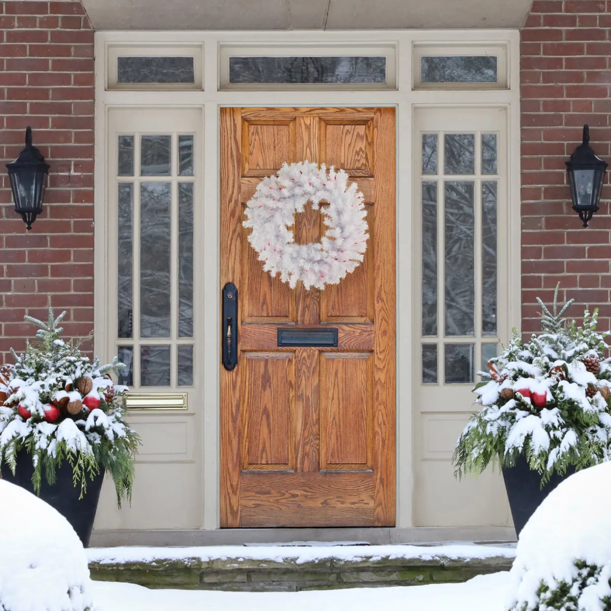 Pre-Lit Geneva White Spruce Artificial Christmas Wreath, 24-Inch, Pink Lights