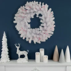 Pre-Lit Geneva White Spruce Artificial Christmas Wreath, 24-Inch, Pink Lights