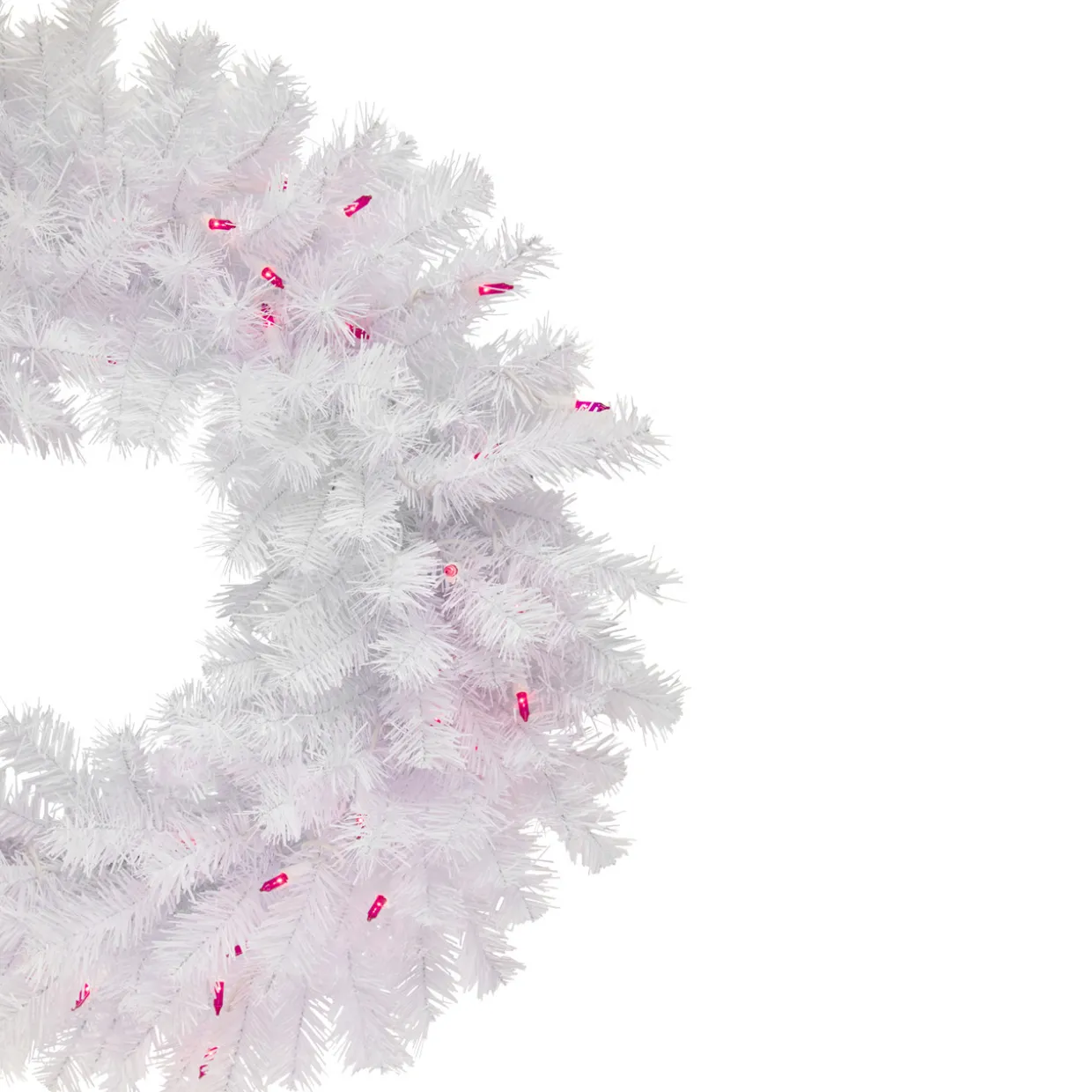 Pre-Lit Geneva White Spruce Artificial Christmas Wreath, 24-Inch, Pink Lights