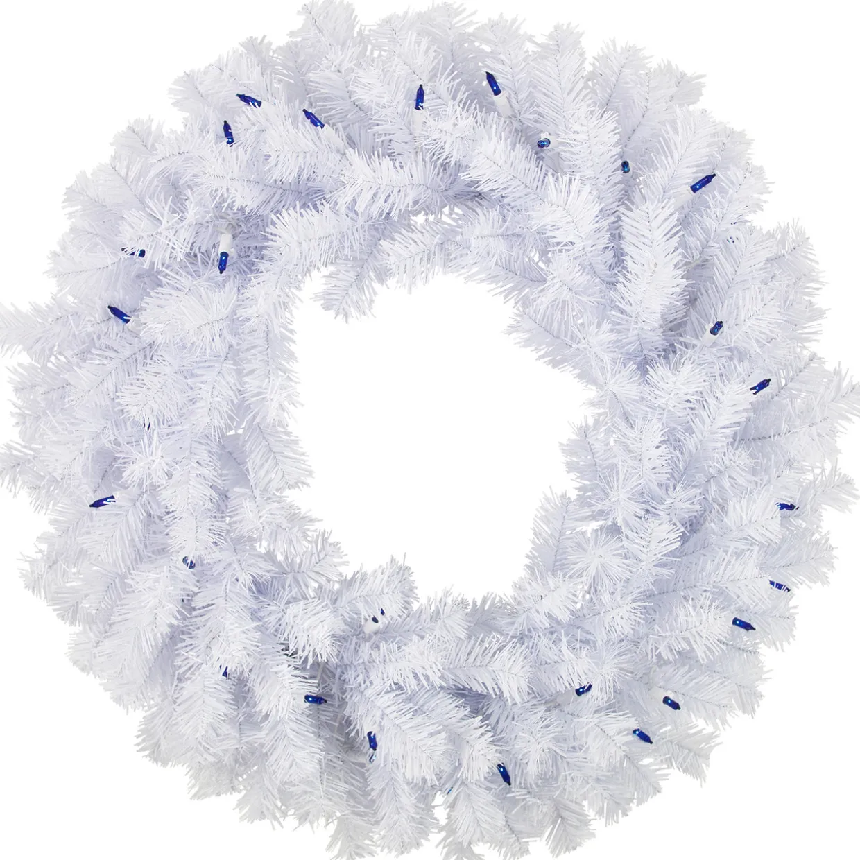 Pre-Lit Geneva White Spruce Artificial Christmas Wreath, 24-Inch, Blue Lights